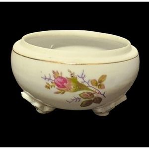 Vintage Porcelain Trinket Dish Andre Richard Japan Floral Missing Lid 3 Feet